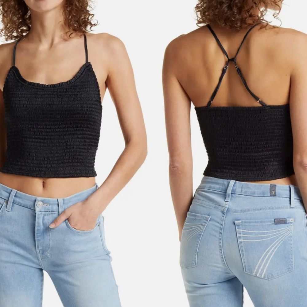 Free People Smocked Right on Time Camisole In Black size medium